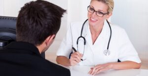 A man discusses racemic epinephrine with his doctor