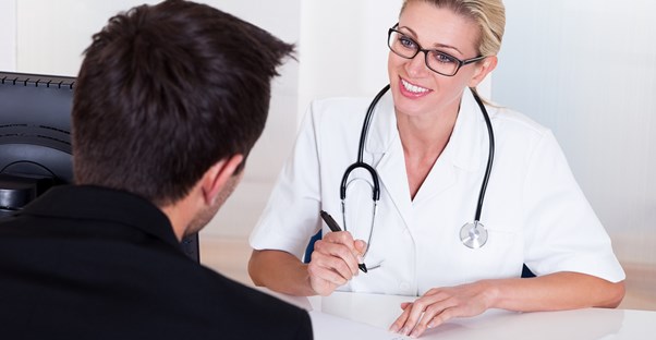 A man discusses racemic epinephrine with his doctor
