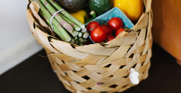 Basket full of discount groceries