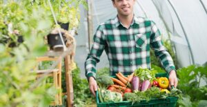 A guy harvesting his garden