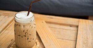 A jar of iced coffee