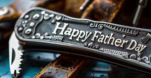 Brand new tools laid out with a Father's Day card.