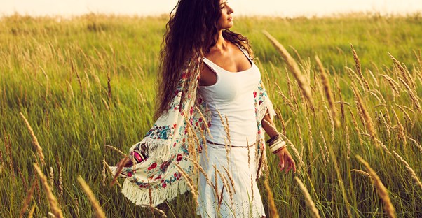 Young woman modeling music festival fashion