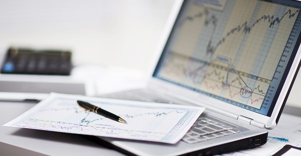 A graph of stock activity displayed on a computer