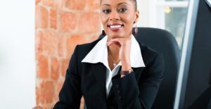 A paralegal works at her desk