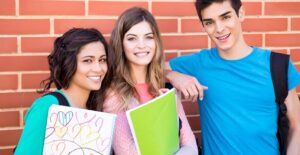 Students meet up after their first day back to school