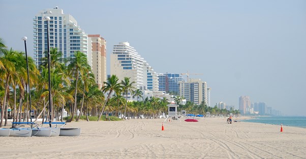 Beach full of timeshare condos