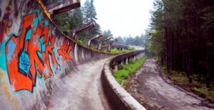 The bobsled track of Sarajevo is now abandoned and covered in graffiti.