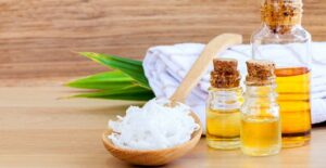 Essential oil blends on a counter