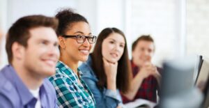 Marketing majors listen to their professor