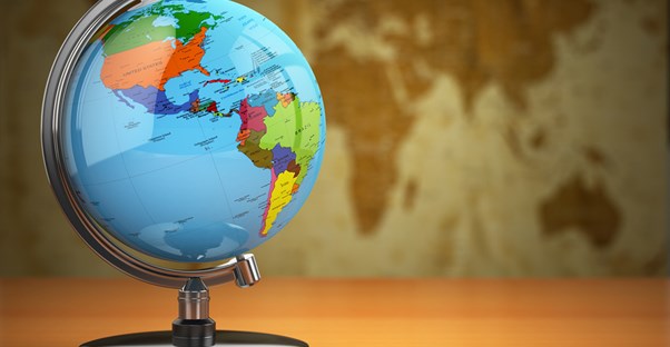A globe in a classroom