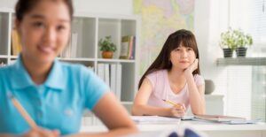 Foreign exchange students in an English class.