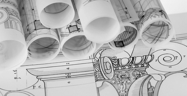 Stack of architecture plans
