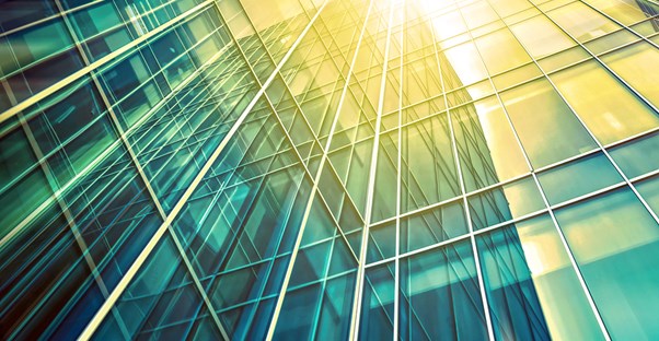 Sun shines through a transparent building