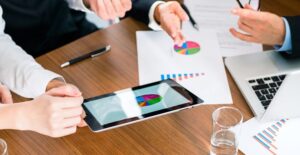 Public relations specialists have a business meeting with the public relations manager
