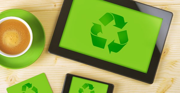 Electronics with recycle symbols on the screens