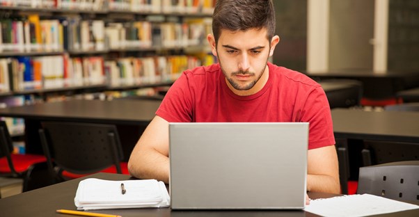 A young student takes a DMV practice test online