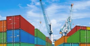 Shipping containers being packed for international shipping