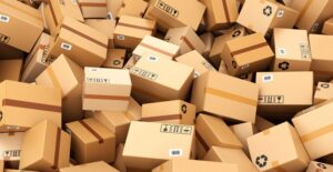 Piles of boxes in a warehouse