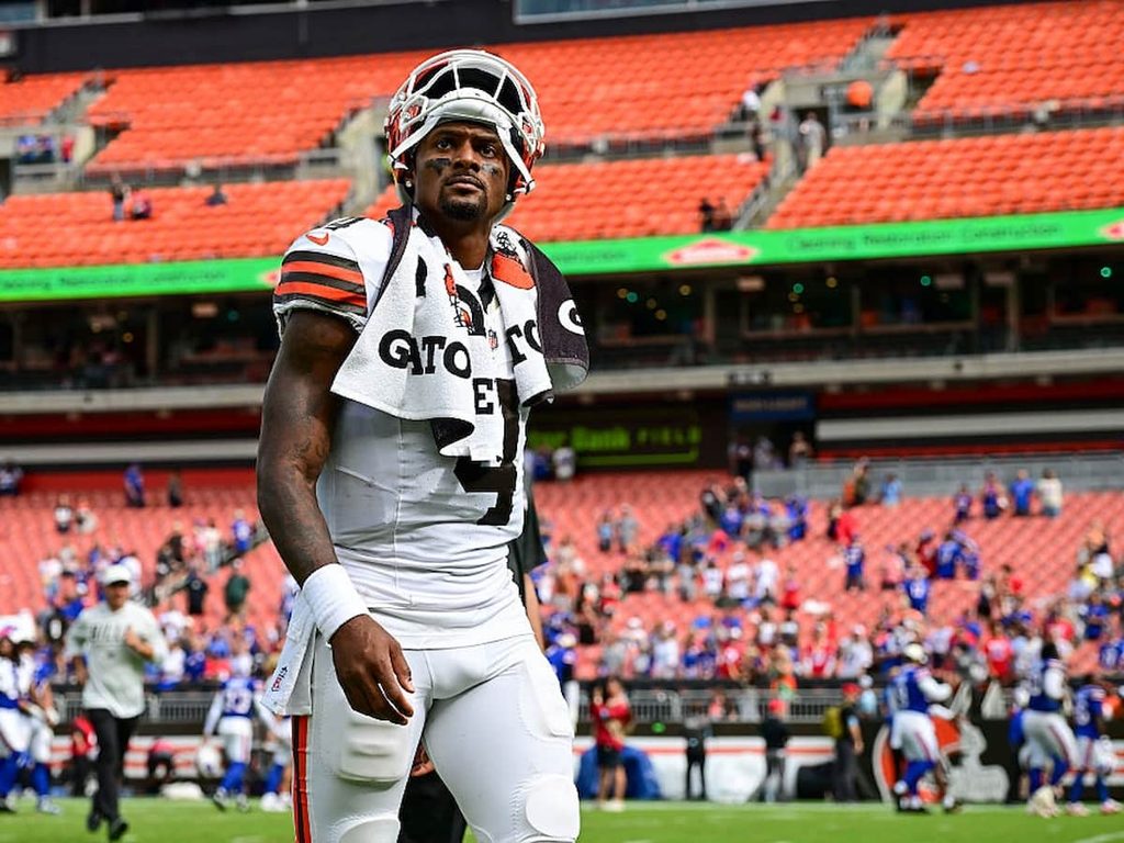 Deshaun Watson walks off the field after a preseason game.