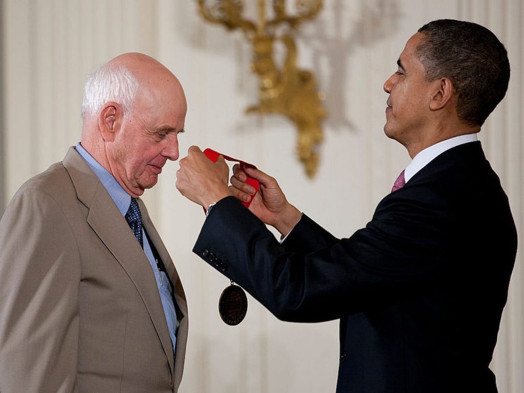 Wendell Berry accepting the National Medal of Arts and Humanities award from President Obama in 2010.