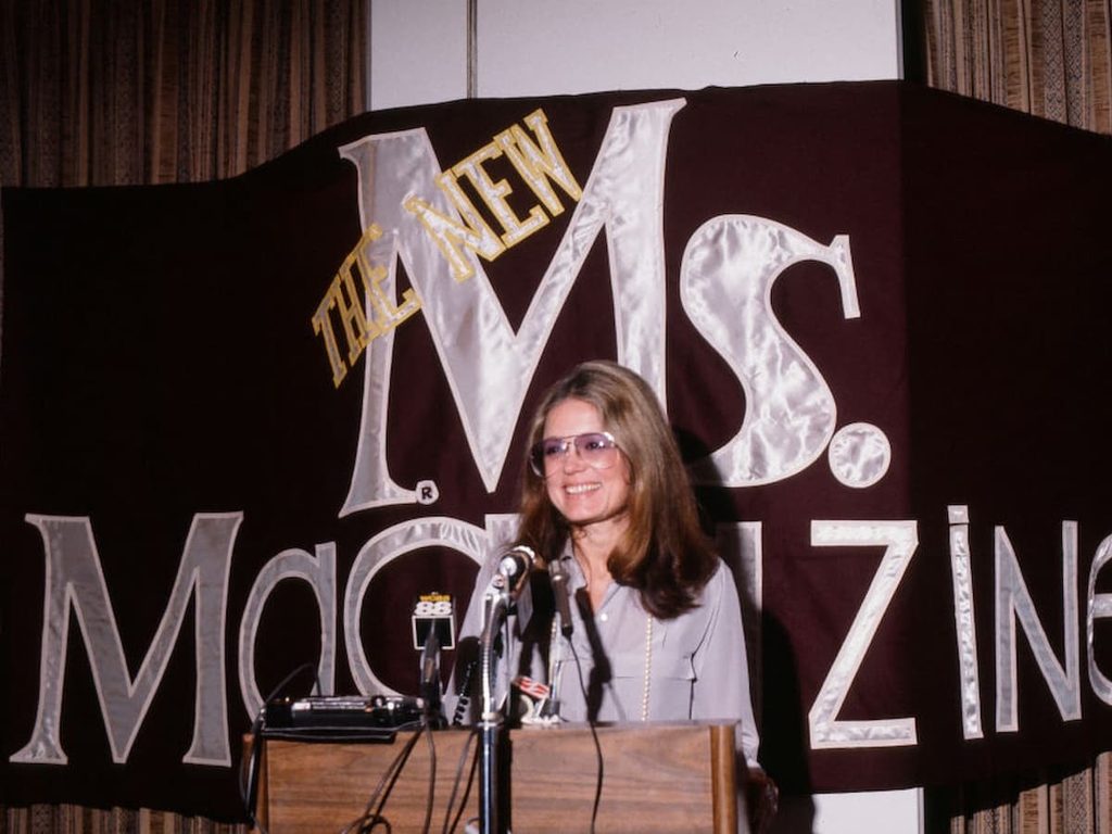 American women's rights activist and journalist Gloria Steinem speaks at a press conference about Ms. magazine in 1971.