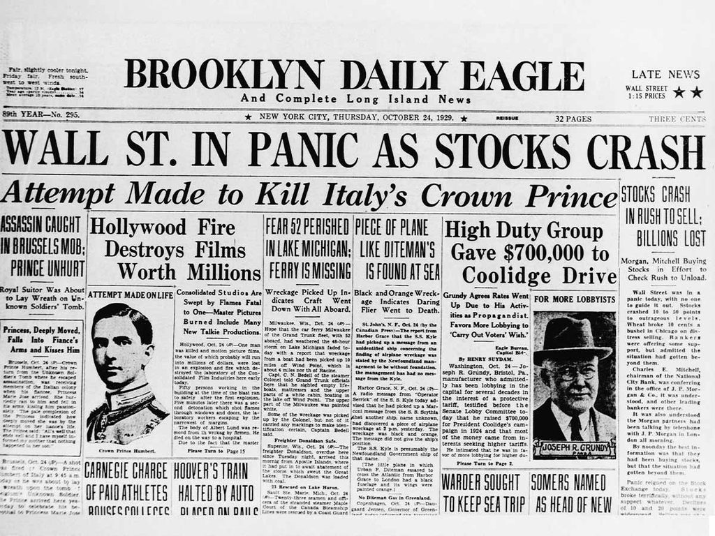 An historical image of the Brooklyn Daily Eagle newspaper about the 1929 stock market crash.