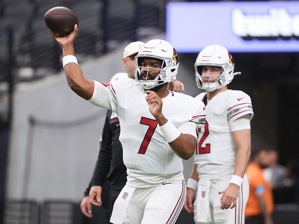 Quarterback Jacoby Brissett throws a pass for the Arizona Cardinals.