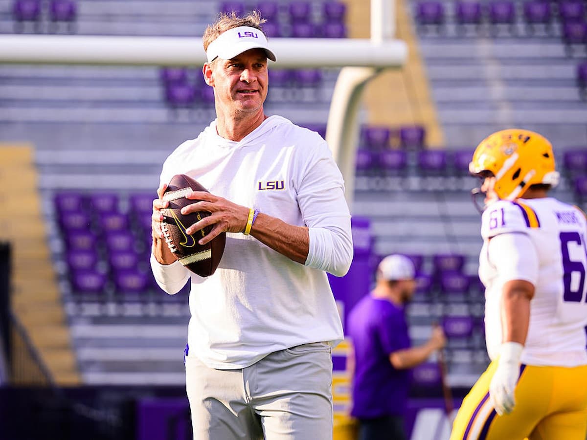 Head coach Lane Kiffin of the LSU Tigers during a football practice in 2026.